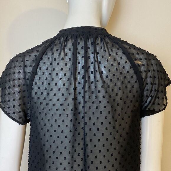 Loft Black Button Down Top Sheer Chiffon with Tie at Neckline Size XS - Picture 5 of 7
